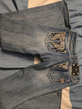 Miss Me Light Blue Bootcut Jeans with Embroidered Back Pockets